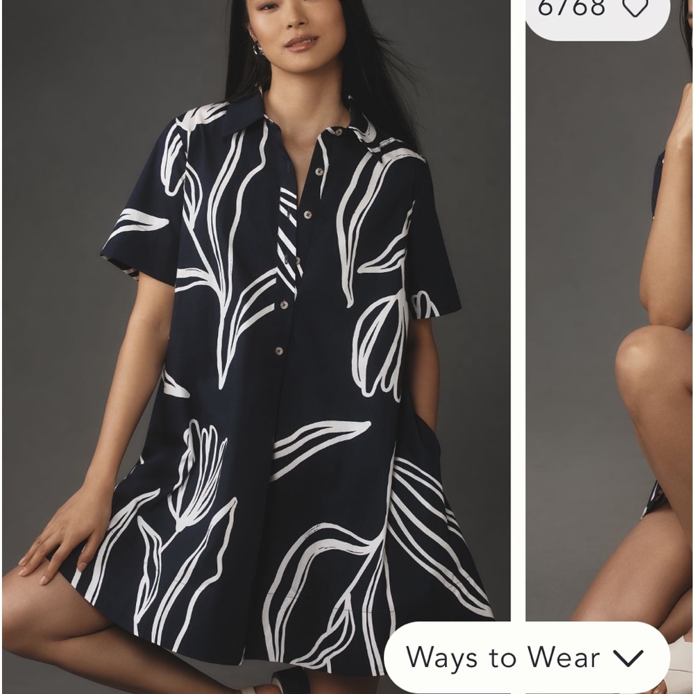 Anthropologie Navy and White Floral Dress